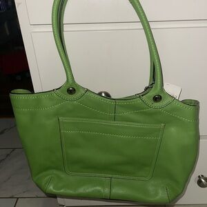 Coach Green Leather Tote Bag with Slouchy Design